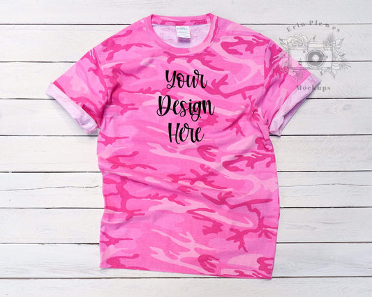 Erin Plewes Mockups T Shirt Mockup, Pink Camo Tshirt Flatlay Mock Up, Instant Digital Download Jpeg