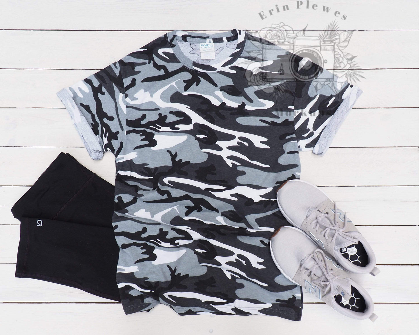 Erin Plewes Mockups Tshirt Mockup, Grey Camo T-Shirt Mockup for Styled Stock Photo, Crafter Styled Tee Shirt Mock-up Jpeg