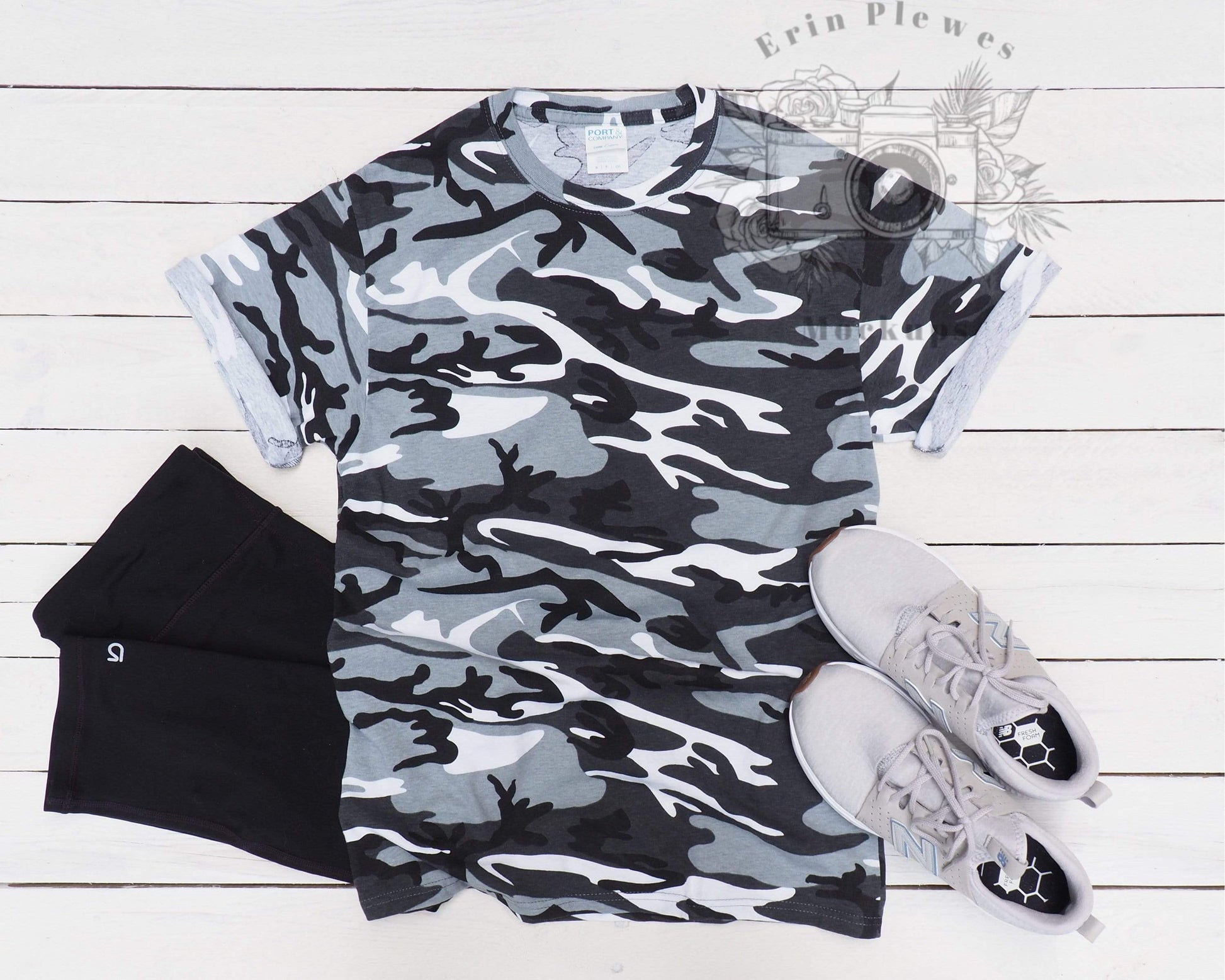 Erin Plewes Mockups Tshirt Mockup, Grey Camo T-Shirt Mockup for Styled Stock Photo, Crafter Styled Tee Shirt Mock-up Jpeg