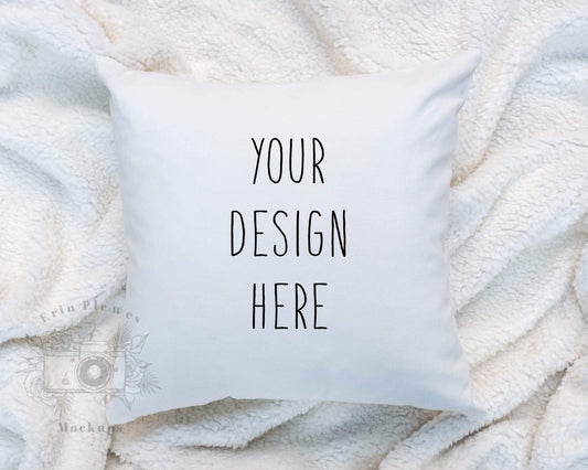 Erin Plewes Mockups White Pillow Mockup, Pillow mockup with minimalist background for lifestyle stock photography, Square pillow mockup instant digital download