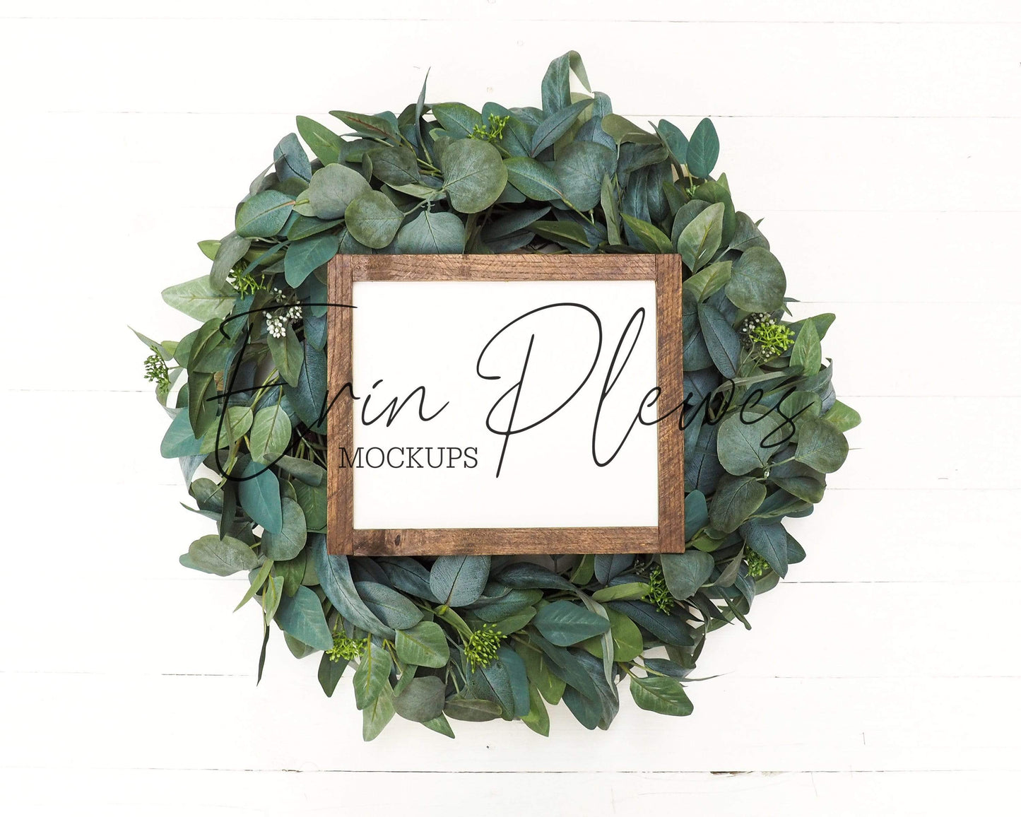 Erin Plewes Mockups Wood Sign Mockup 8"x10", Farmhouse Sign Mock Up, 8x10 Frame Mockup with Christmas Wreath, Instant Digital Download Flatlay