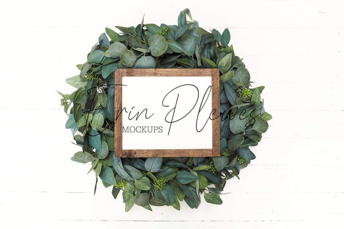 Erin Plewes Mockups Wood Sign Mockup 8"x10", Farmhouse Sign Mock Up, 8x10 Frame Mockup with Christmas Wreath, Instant Digital Download Flatlay