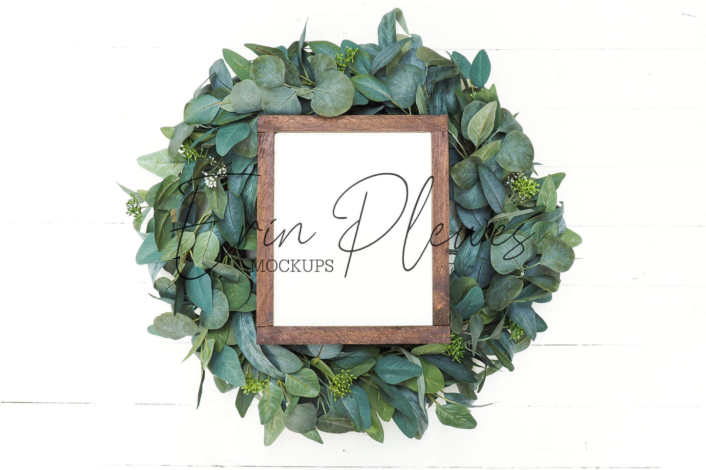 Erin Plewes Mockups Wood Sign Mockup Vertical, 8x10 Frame Mockup, Farmhouse Sign Mock Up with Christmas Wreath, Instant Digital Download Jpeg