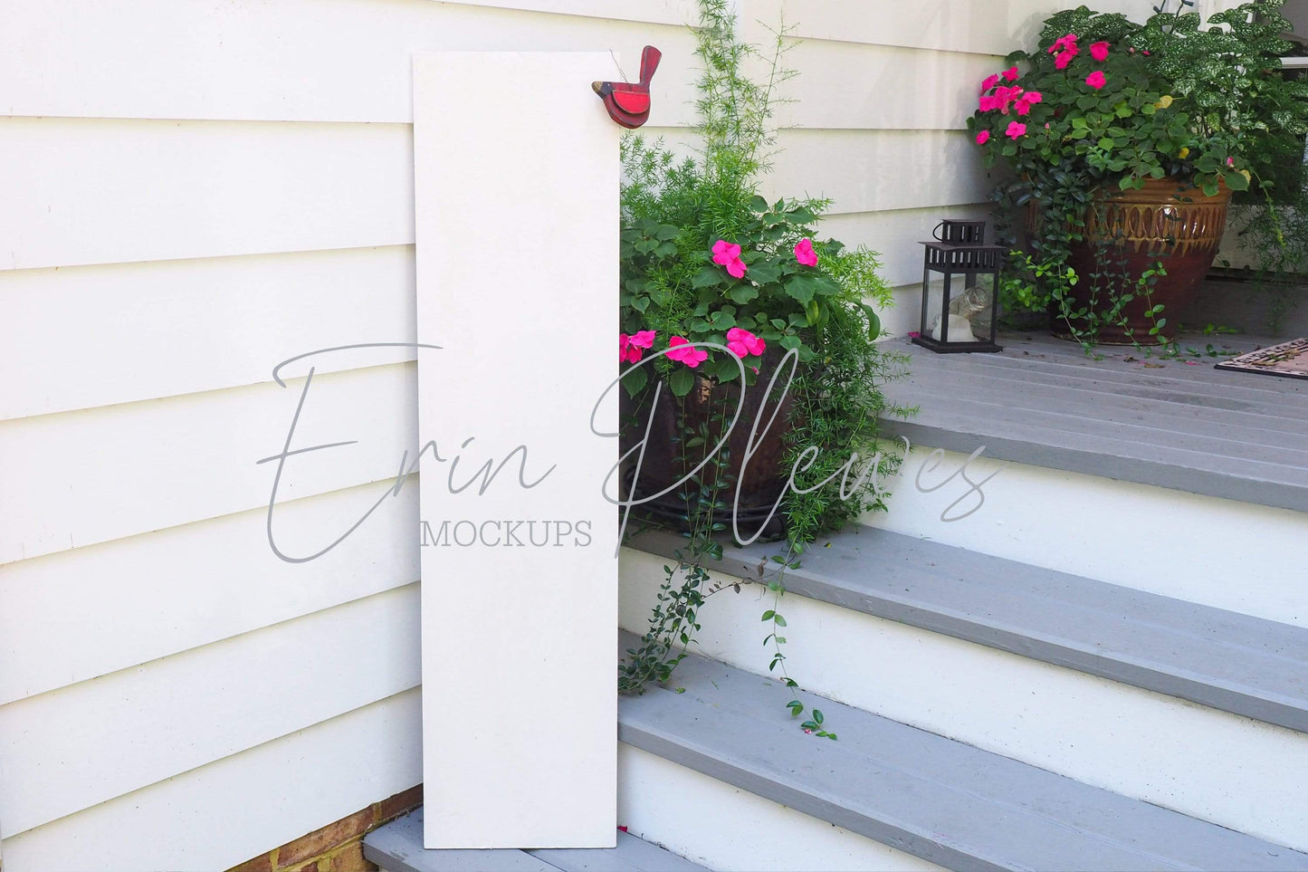 Erin Plewes Mockups Wood Sign Mockup, White Porch Sign Mock Up, Vertical Sign Mock-up 1' x 4',  Wood Frame Mockup, Styled Product Stock Photography