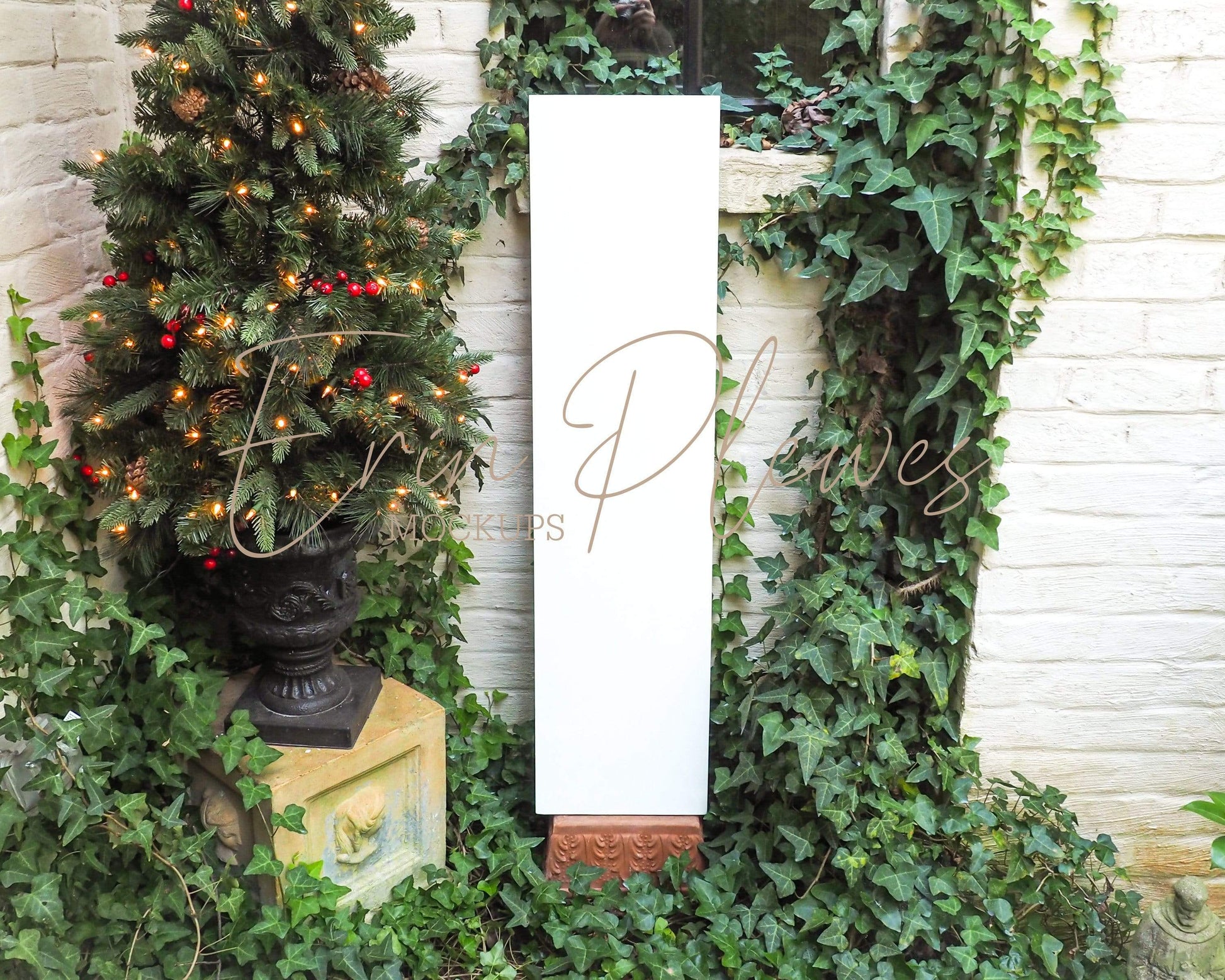 Erin Plewes Mockups Farmhouse Sign Mock Up, Christmas Porch Sign Mockup, White Vertical Sign Mock-up 12'x48",  Wood Frame Mockup Photo Jpeg