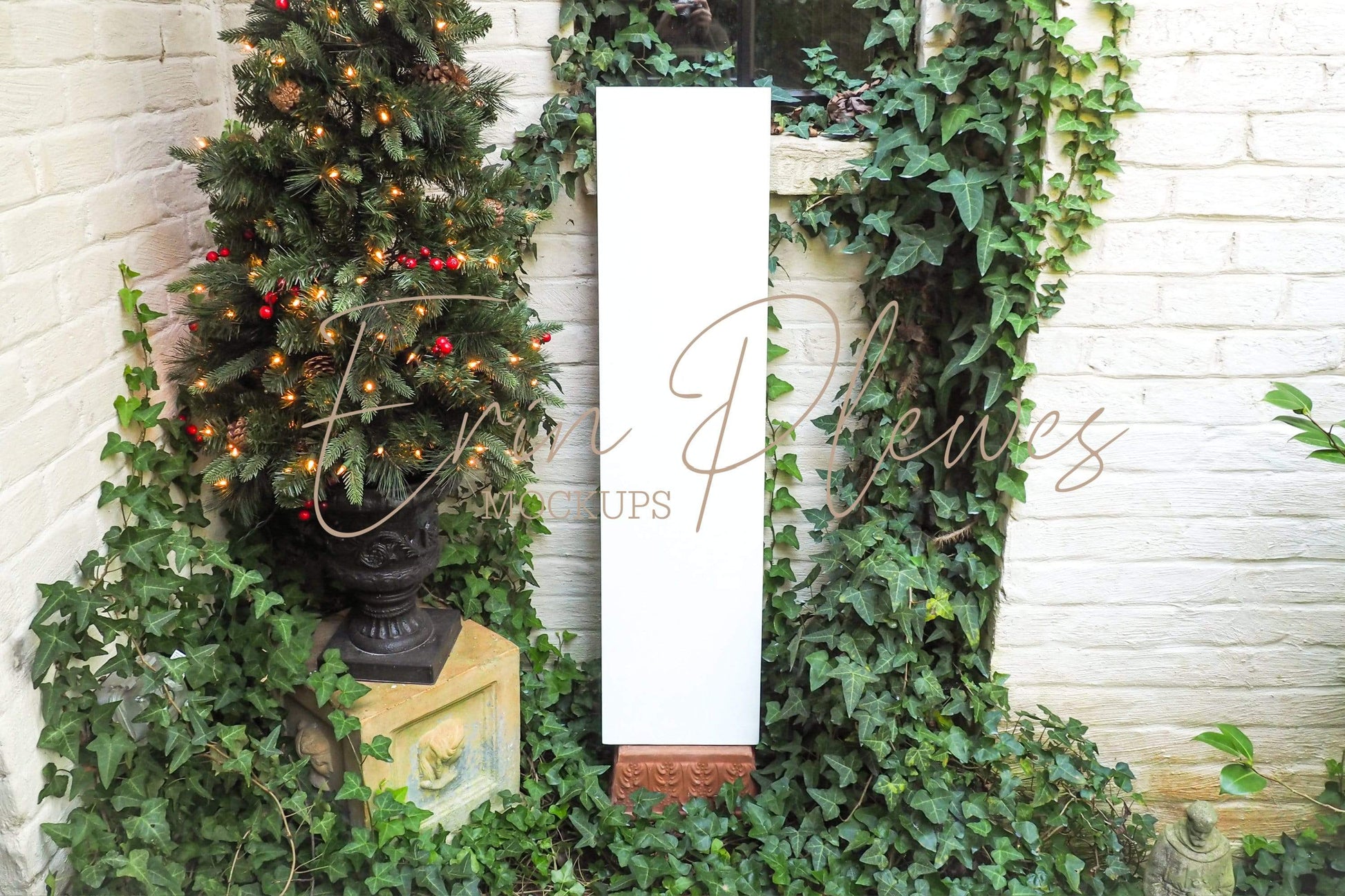 Erin Plewes Mockups Farmhouse Sign Mock Up, Christmas Porch Sign Mockup, White Vertical Sign Mock-up 12'x48",  Wood Frame Mockup Photo Jpeg