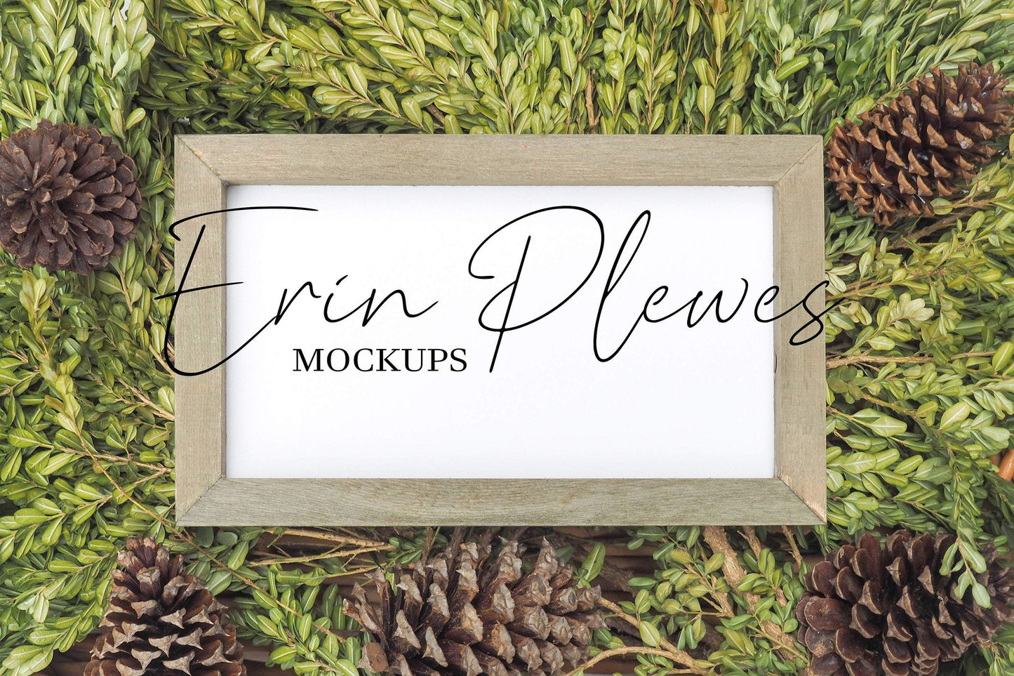 Erin Plewes Mockups Farmhouse Sign Mockup, Frame Mockup with Rustic Wood in Nature, Fall Sign Mock-up, Autumn Wood Sign Flat Lay