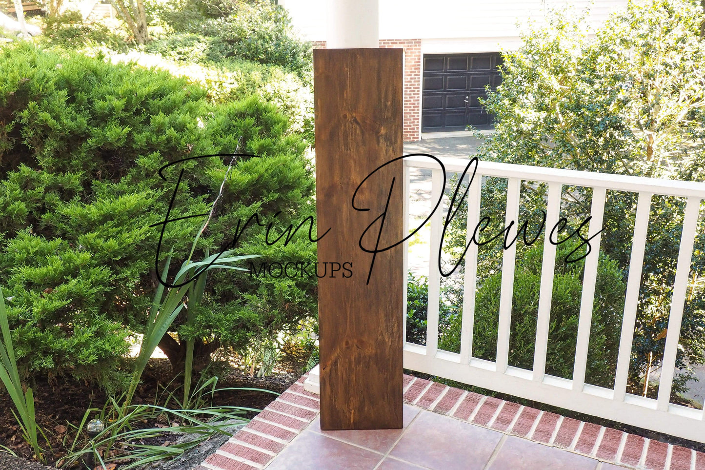 Erin Plewes Mockups Front Porch Sign Mockup 12" x 48", Vertical Yard Sign Mock-up, Rustic Brown Wood Frame Mock Up, Farmhouse Style Mock Up 1' x 4'