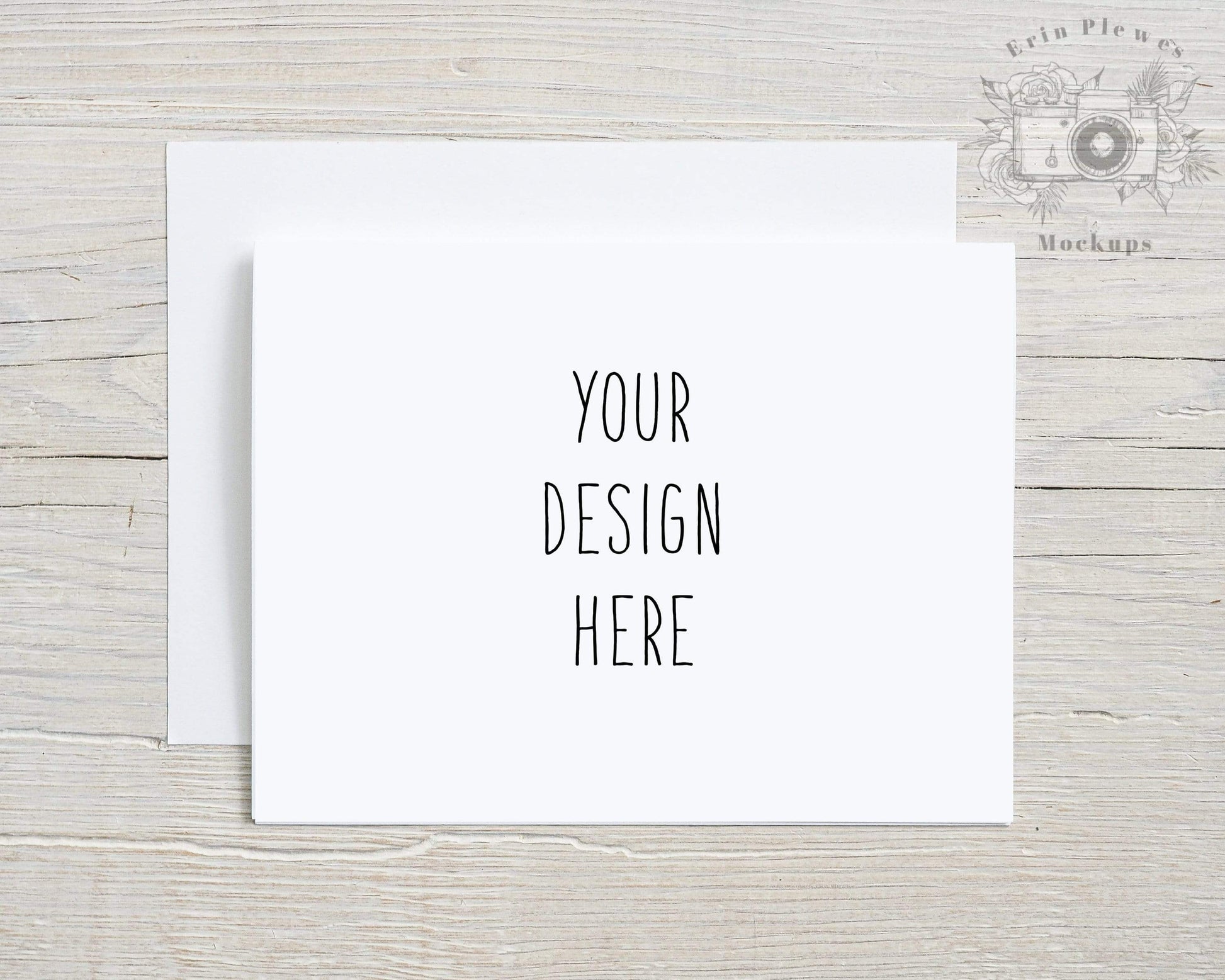 Erin Plewes Mockups Greeting card mockup with white envelope, A2 Invitation mockup for rustic wedding, Lifestyle stock photo Jpeg Template