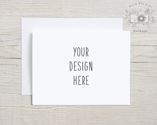 Erin Plewes Mockups Greeting card mockup with white envelope, A2 Invitation mockup for rustic wedding, Lifestyle stock photo Jpeg Template