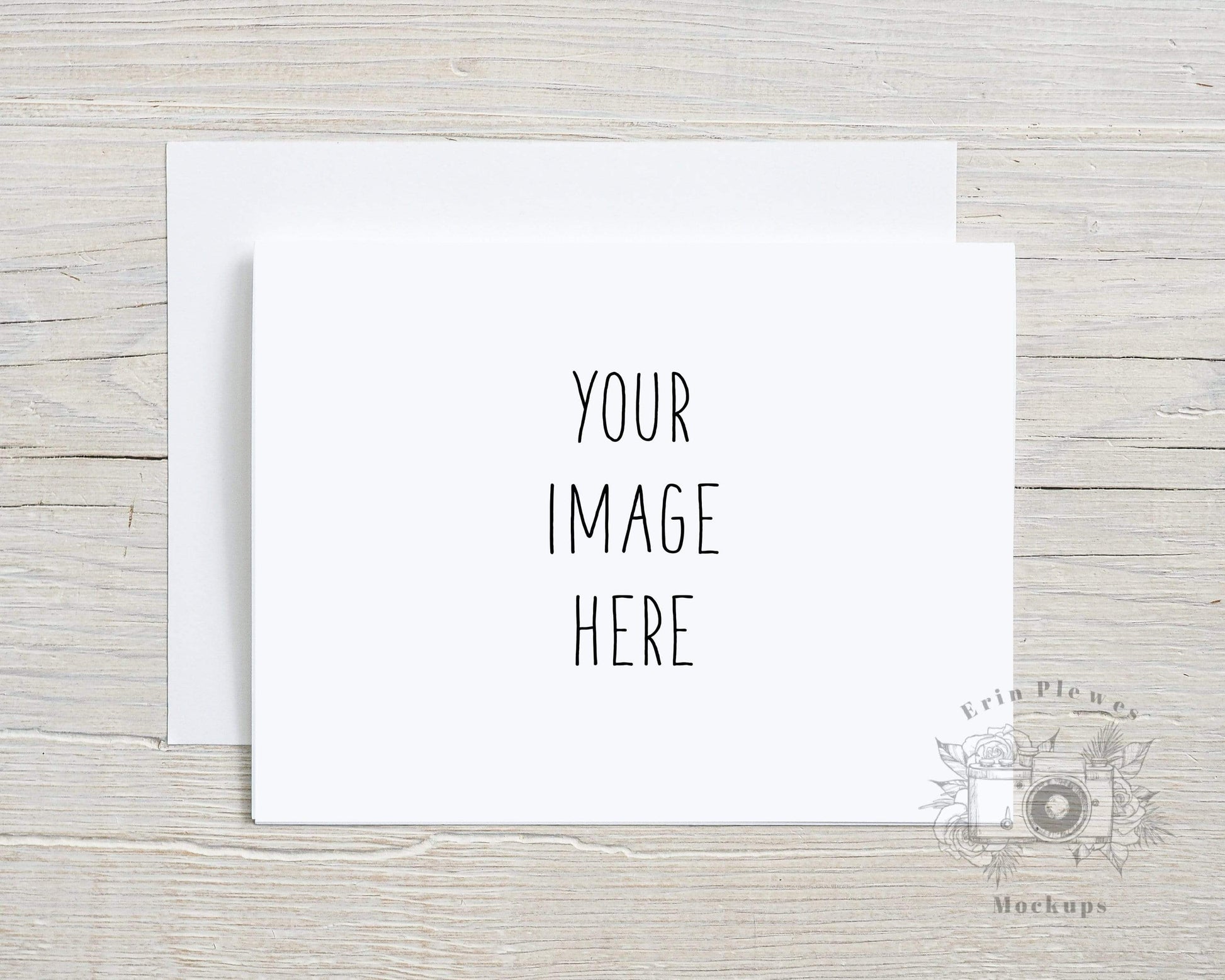 Erin Plewes Mockups Greeting card mockup with white envelope, A2 Invitation mockup for rustic wedding, Lifestyle stock photo Jpeg Template