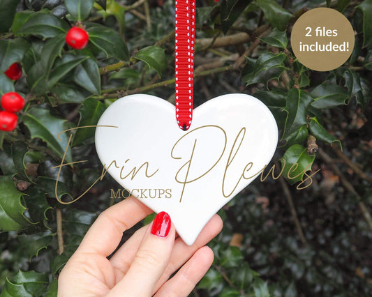 Erin Plewes Mockups Heart ornament mockup, blank holiday decoration mock-up for wedding lifestyle stock photography, JPG Instant Digital Download template
