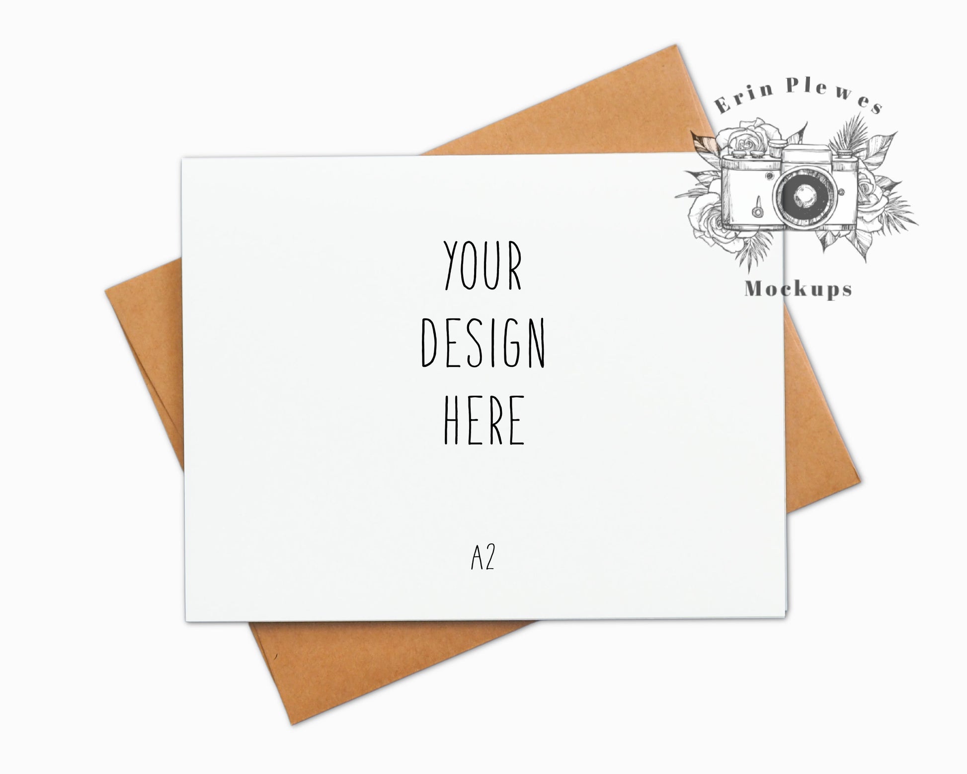 Card Mockup with Kraft Envelope, A2 Thank You Card Mock-up, Minimal Landscape Stationary Stock Photo, Jpeg Instant Digital Download