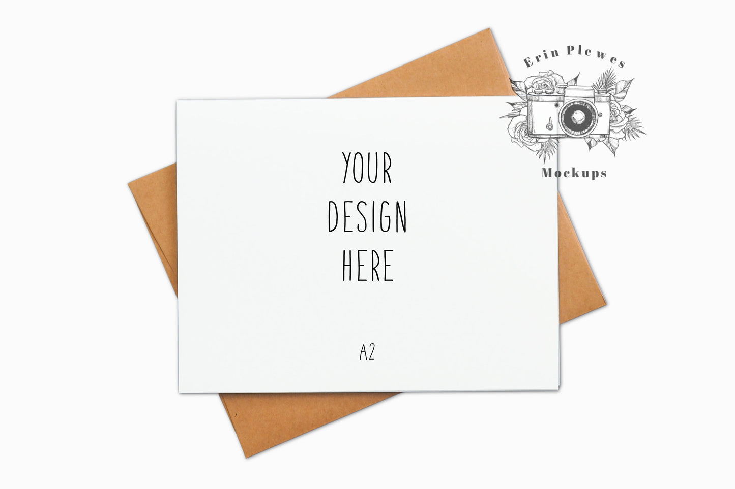 Card Mockup with Kraft Envelope, A2 Thank You Card Mock-up, Minimal Landscape Stationary Stock Photo, Jpeg Instant Digital Download