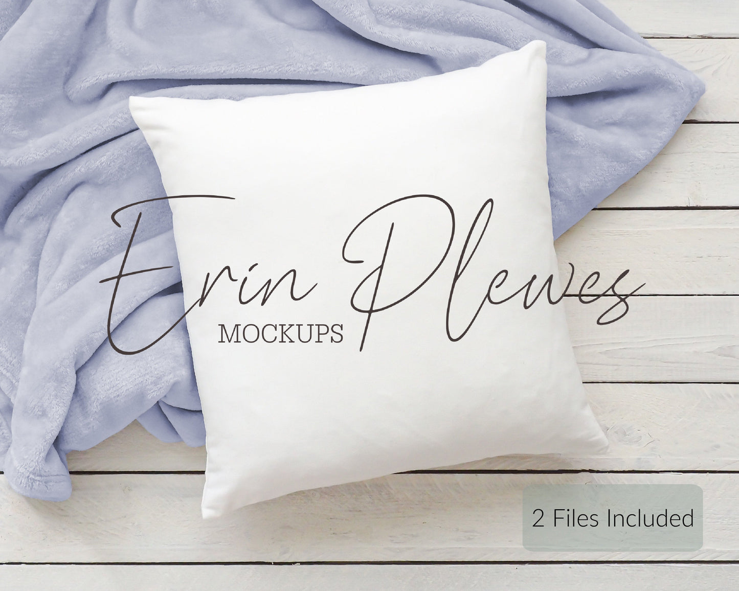 Pillow Mockup, Square pillow mockup with blue blanket for lifestyle stock photo, White pillow mock up, Jpeg Digital Download