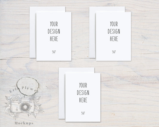 5x7 Card Mockup Set with Envelopes, Greeting Card Set of 3 Mock Up, Stationery Suite Mock Ups, Jpeg Instant Digital Download