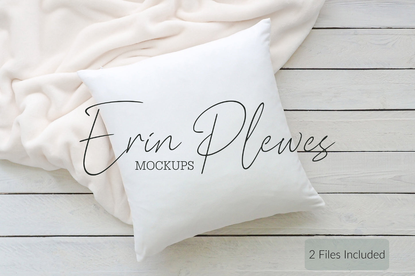 Pillow Mock ups, Pillow case mockup with white blanket on rustic wood floor, Minimalist cushion stock photo, Jpeg Instant Digital Download
