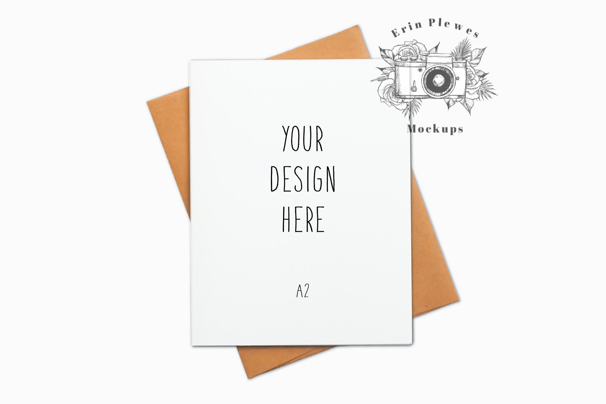 A2 Card Mockup Kraft Envelope, Greeting card mock-up on white background for minimalist lifestyle photo, Jpeg Instant Digital Download