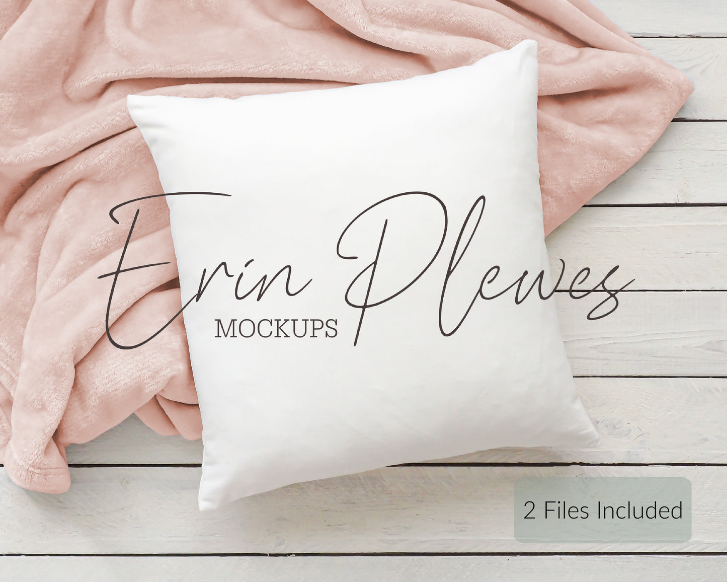 Pillow Mock Up, White pillow mockup with pink blanket for lifestyle stock photo, Square pillow mock-up, Jpeg Digital Download