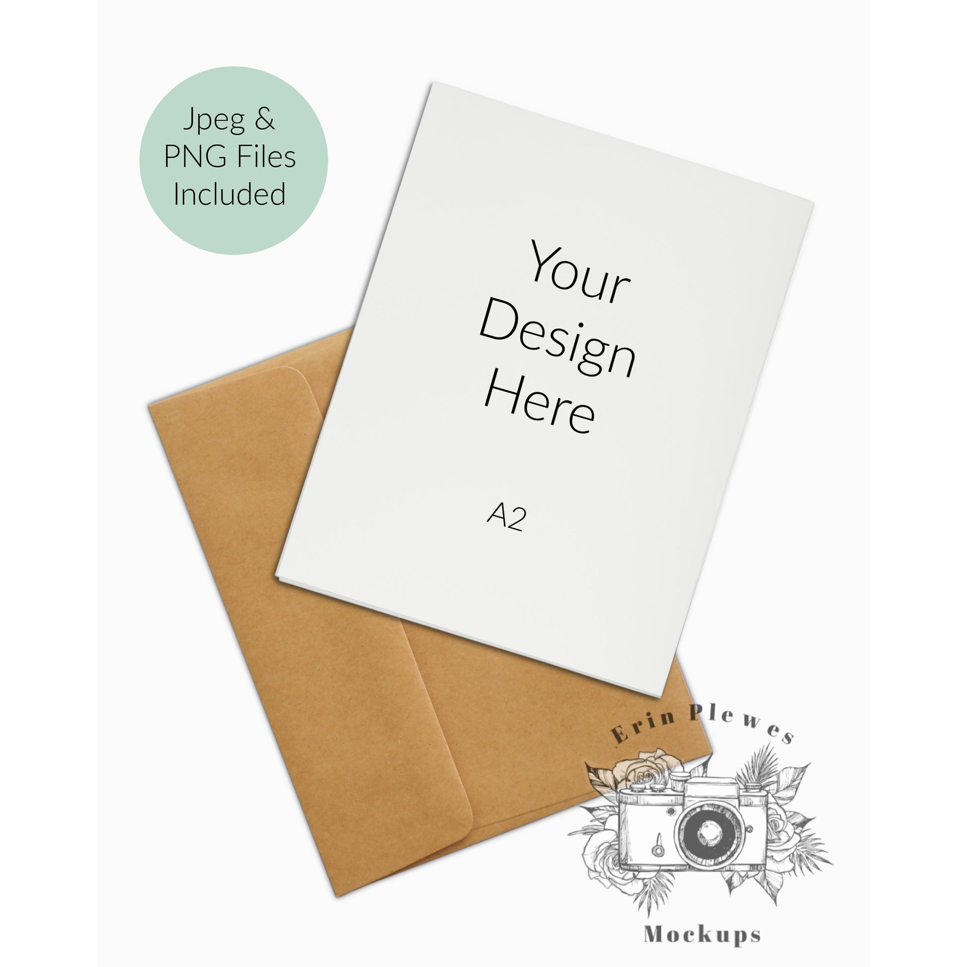 A2 Card Mockup Back, Back of card mock up with kraft envelope, Minimal note card stock photo, Jpeg PNG Instant Digital Download
