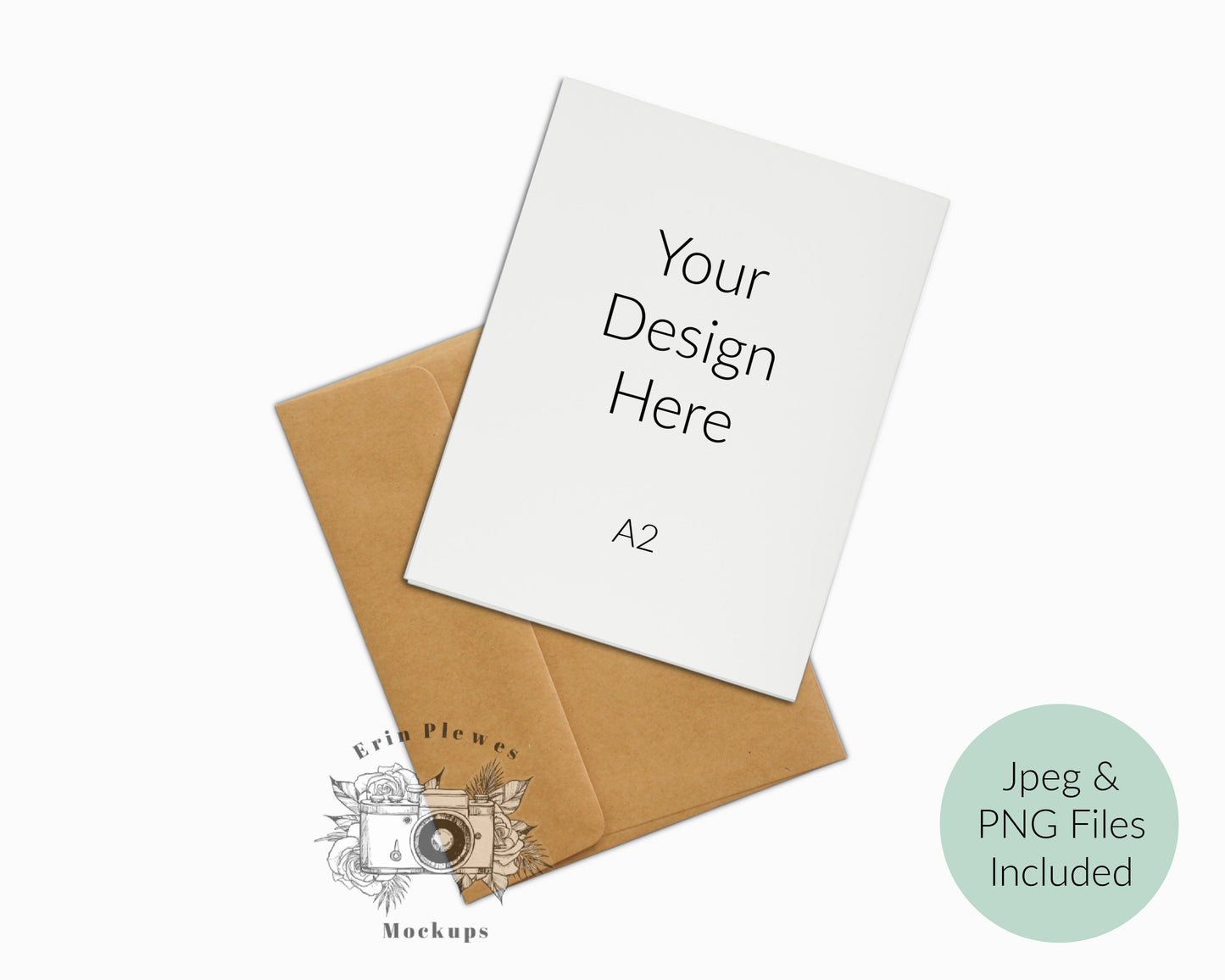 A2 Card Mockup Back, Back of card mock up with kraft envelope, Minimal note card stock photo, Jpeg PNG Instant Digital Download