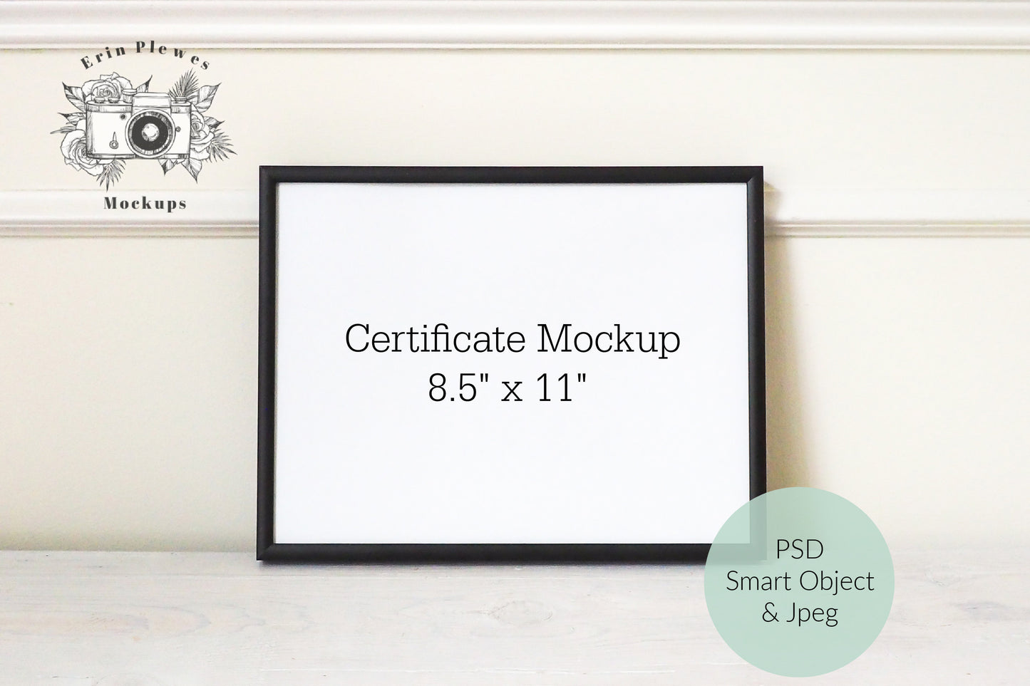 Frame Mockup 8.5 x 11, Certificate Mockup with Black Frame 8.5" x 11", Black Frame PSD Smart Object Mock-up, Instant Digital Download
