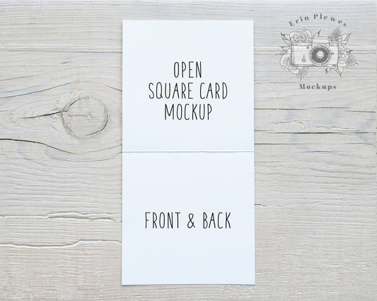 Square Card Mockup Open, Greeting Card Front and Back Mock-up for Rustic Wedding, Inside Card Stock Photo, Jpeg Instant Digital Download