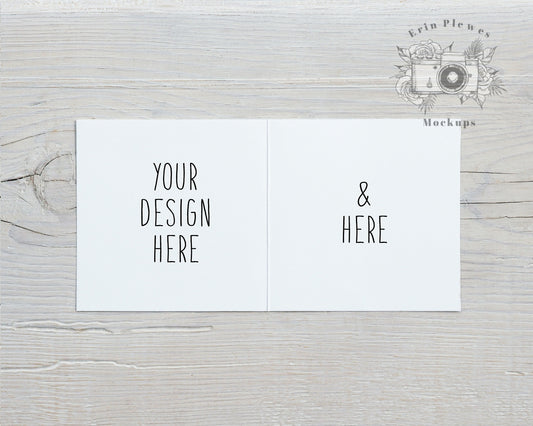 Square Card Mockup Front and Back, Greeting Card Interior Mock-up for Rustic Wedding, Inside Card Stock Photo, Jpeg Instant Digital Download