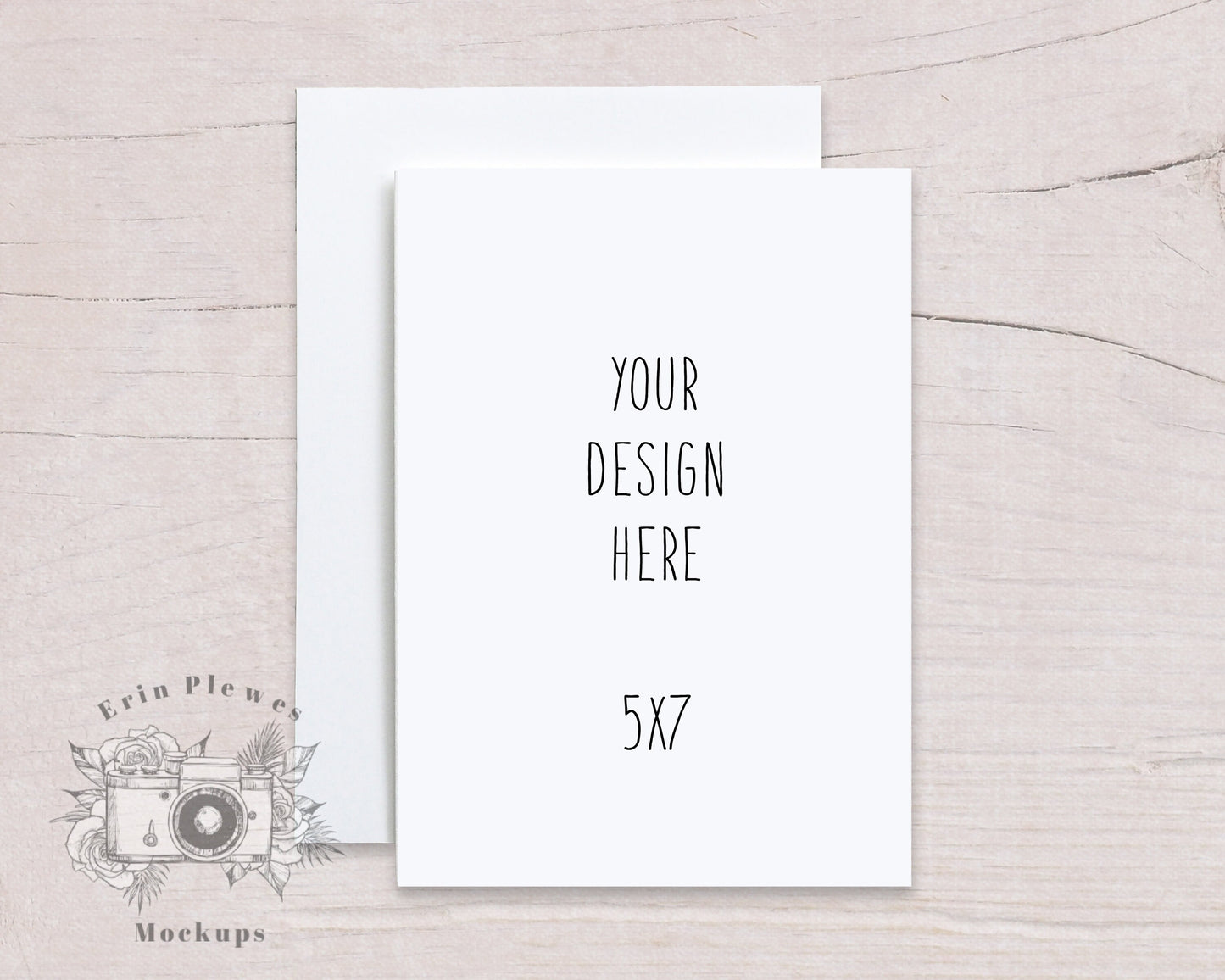 5x7 Card Mockup with White Envelope on Beige Wood, Thank You Card Mock Up, Invite Flat Lay for Rustic Wedding, Jpeg Instant Digital Download