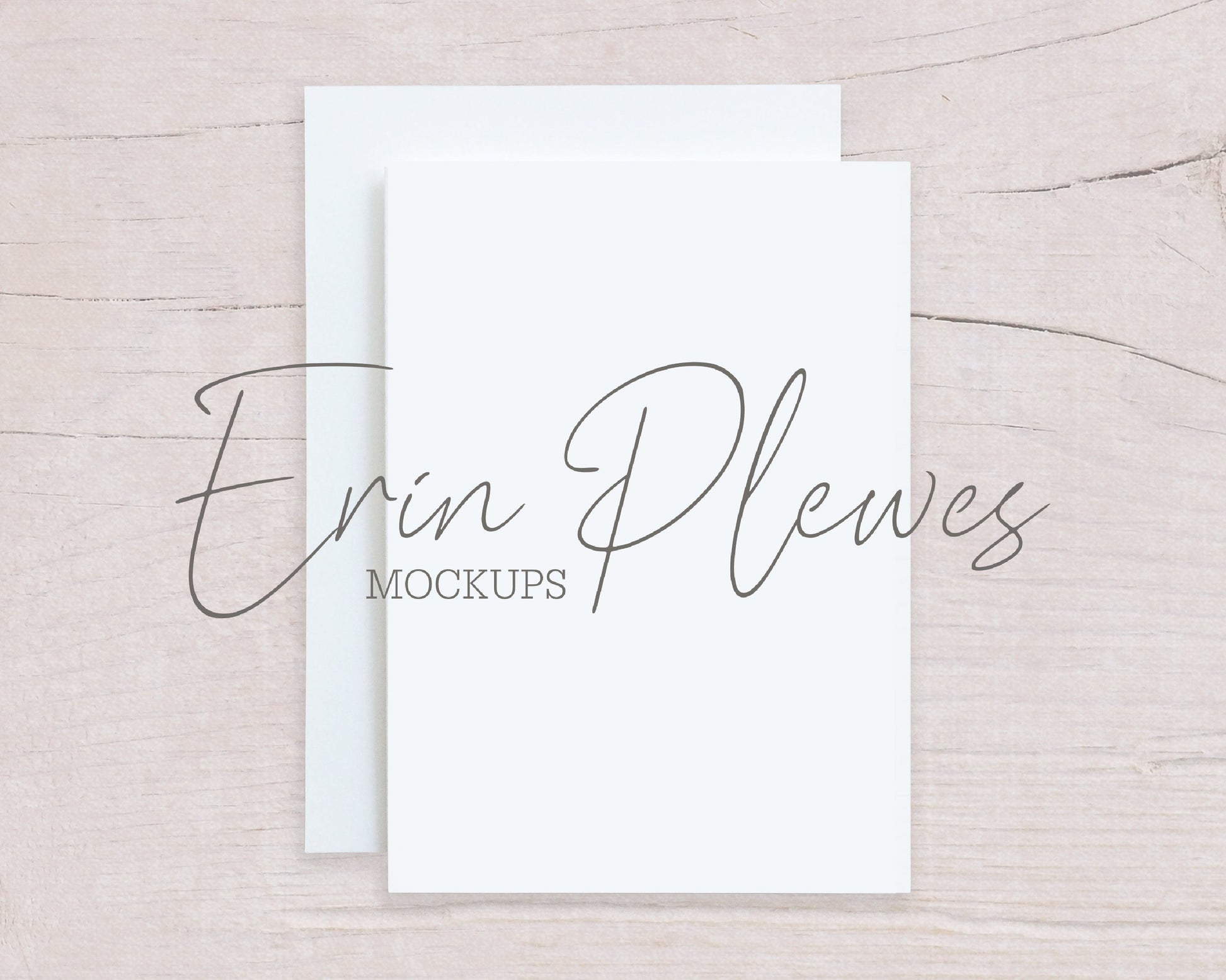 A5 Card Mockup with White Envelope on Beige Wood, Invitation Mock Up, Flat Lay for Rustic Wedding, Jpeg Instant Digital Download