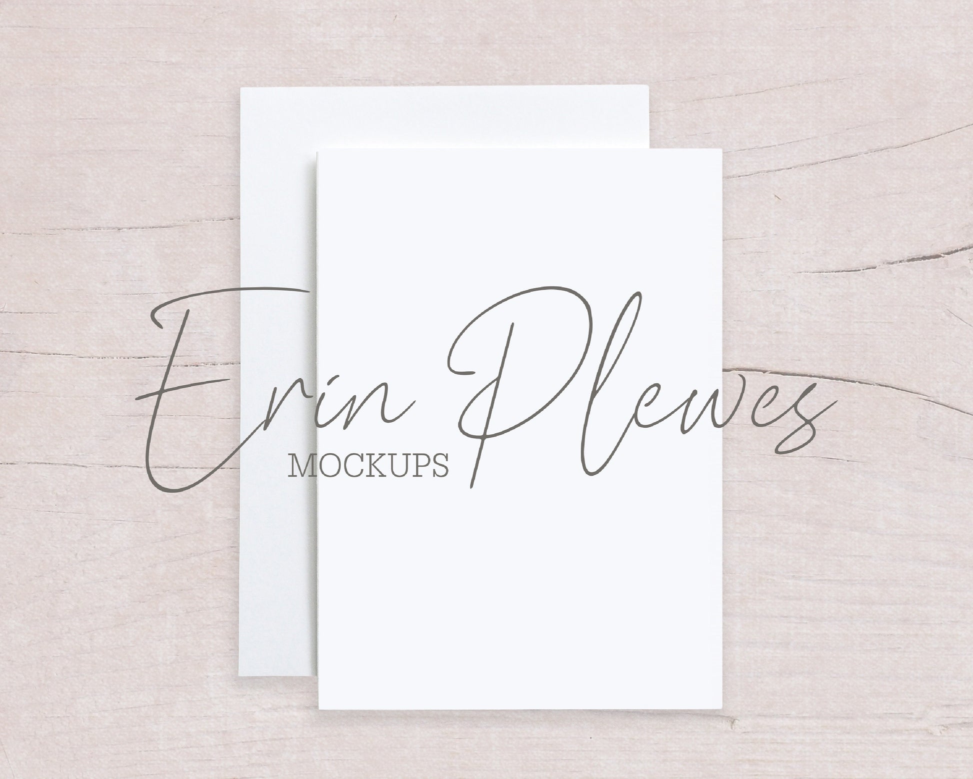 A6 Card Mockup with White Envelope on Beige Wood, A-6 Stationery Mock-Up, Rustic Card Flat Lay, Jpeg Instant Digital Download