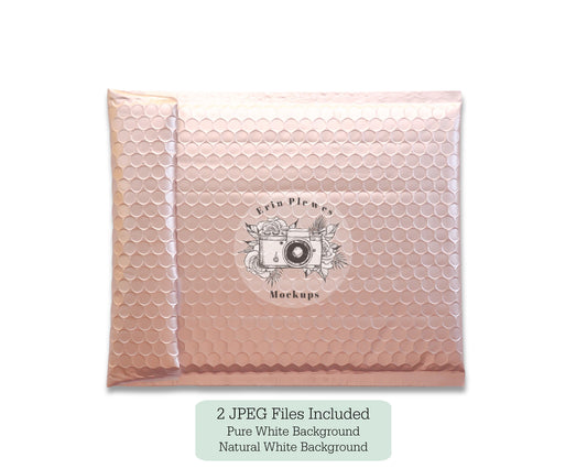 Bubble Mailer Mockup Back View, Pink Mailer Mock Up, Rose Gold Package Stock Photo, Jpeg Instant Digital Download Template