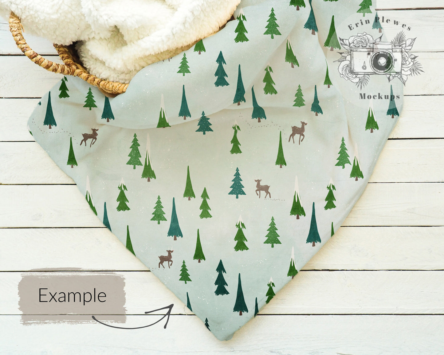 Blanket Mockup PSD Smart Object, White Fleece Blanket Mock Up in a Basket, Minky Blanket Mock-Up, Instant Download Jpeg Template