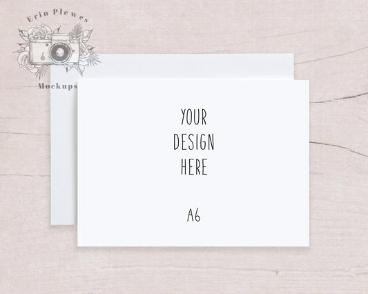 A6 Card Mockup, Greeting Card Mock Up with White Envelope on Beige Wood, A-6 Stationery Mock-Up, Jpeg Instant Digital Download