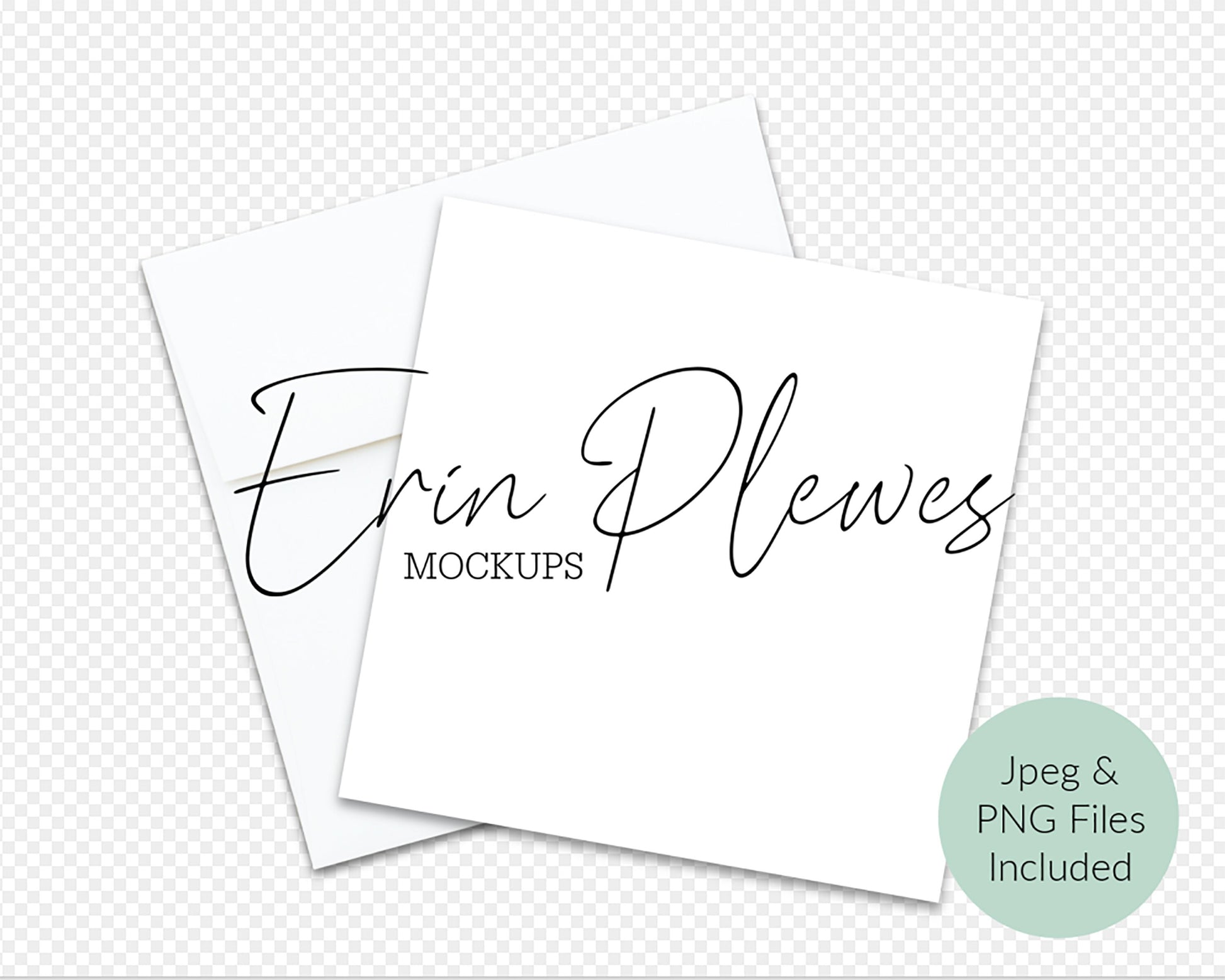 Square Card Mockup, Square greeting card mock-up with white envelope on white background, Jpeg and PNG Instant Digital Download