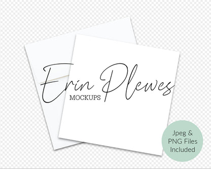 Square Card Mockup, Square greeting card mock-up with white envelope on white background, Jpeg and PNG Instant Digital Download