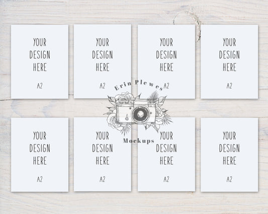 A2 Card Mockup Multiple x 8, Front Back Greeting Card Mock Up, Stationery Suite Mock Ups, Jpeg Instant Digital Download
