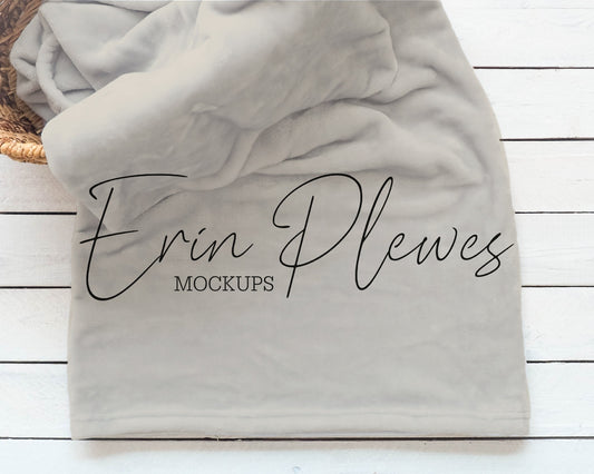 Tan Blanket Mockup, Minky Blanket Mock Up Rectangle in a Basket, Fleece Blanket Mock Up, Lifestyle Stock Photo, Instant Download Jpeg
