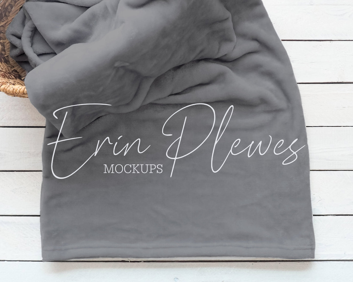 Gray Blanket Mockup, Fleece Blanket Mock Up in a Basket, Minky Blanket Mock-up, Lifestyle Stock Photo, Instant Download Jpeg