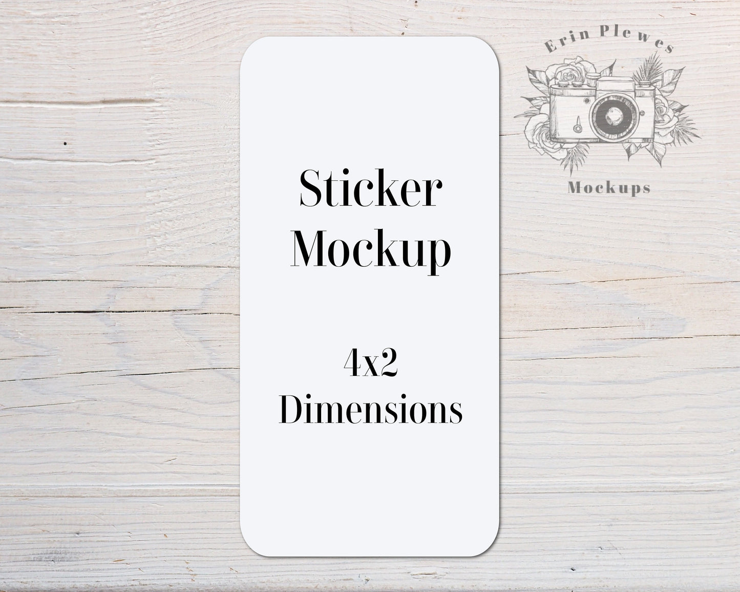Sticker Mockup 2x4, Label Mock Up 4"x2" on Rustic White Wood, Minimalist flat lay, Jpeg Instant Digital Download Template