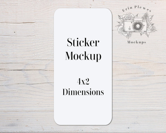 Sticker Mockup 2x4, Label Mock Up 4"x2" on Rustic White Wood, Minimalist flat lay, Jpeg Instant Digital Download Template