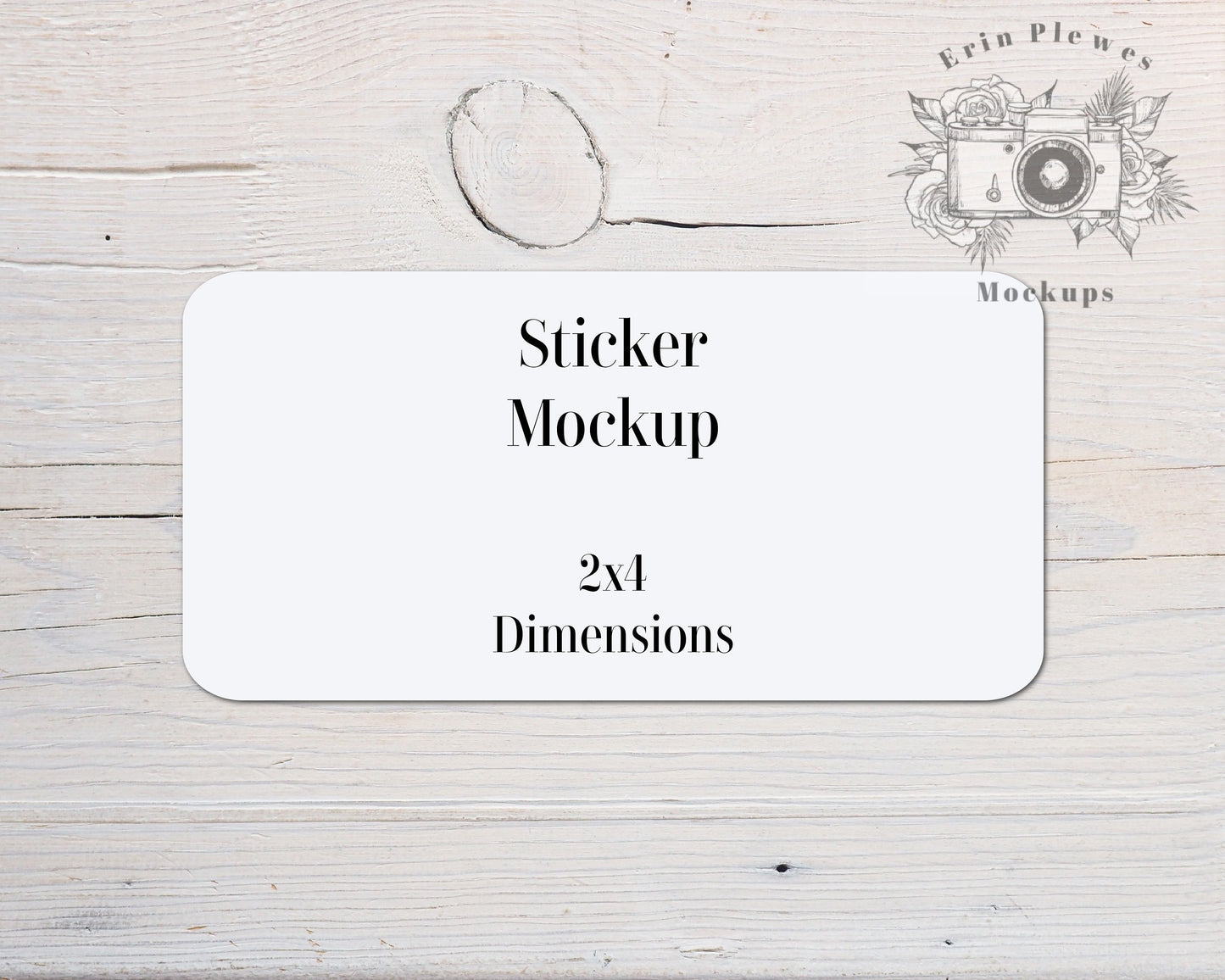 Sticker Mockup Rectangle, Label Mock Up 2"x4" on Rustic White Wood, Rounded Edges Sticker Flat Lay, Jpeg Instant Digital Download Template