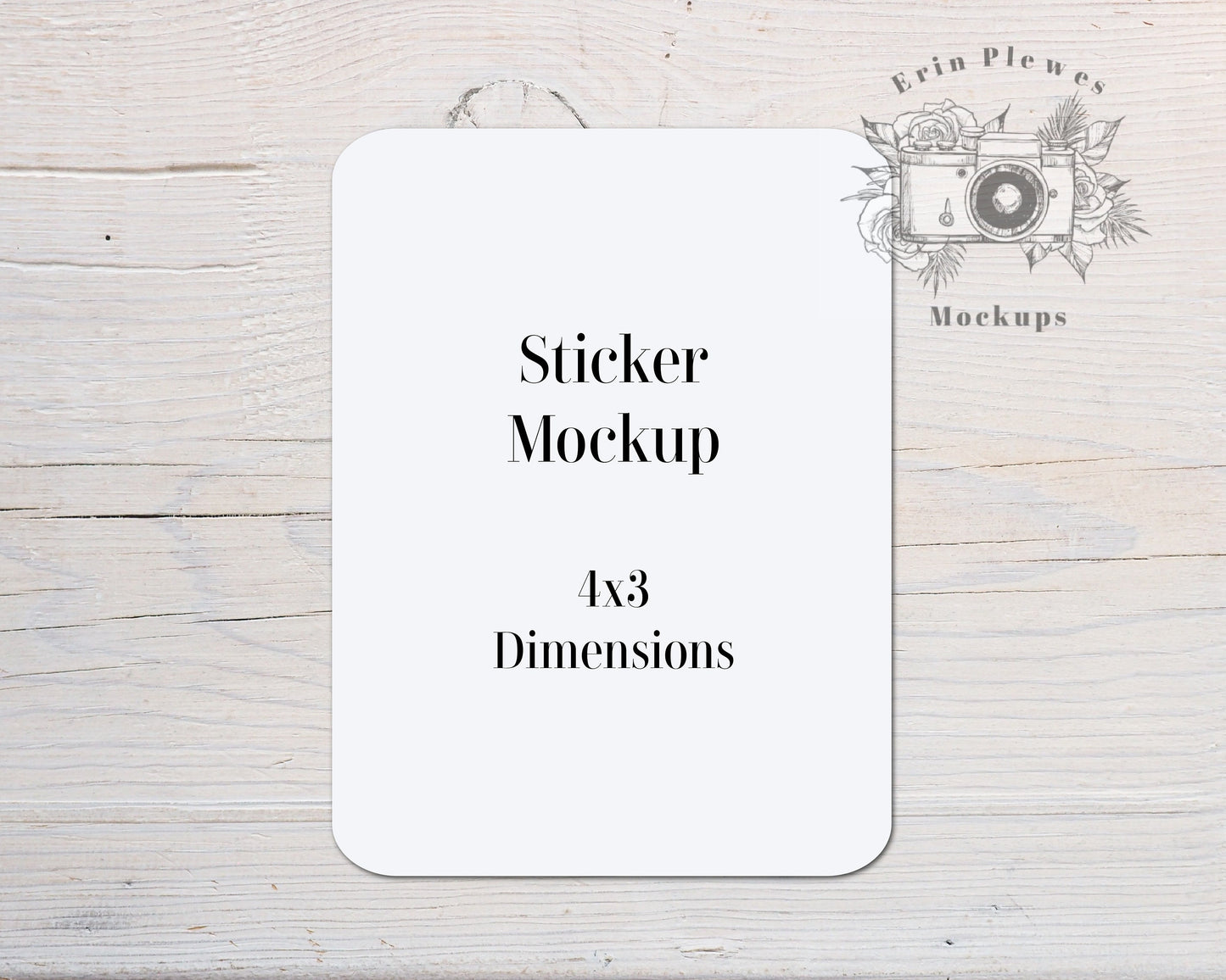Sticker Mockup 4x3, Label Mock Up 4"x3" on Rustic White Wood, Minimalist flat lay, Jpeg Instant Digital Download Template