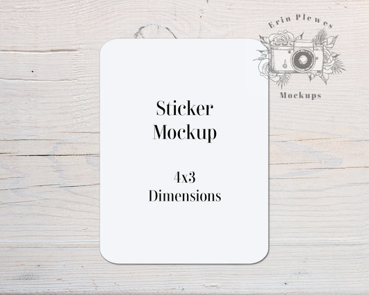 Sticker Mockup 4x3, Label Mock Up 4"x3" on Rustic White Wood, Minimalist flat lay, Jpeg Instant Digital Download Template