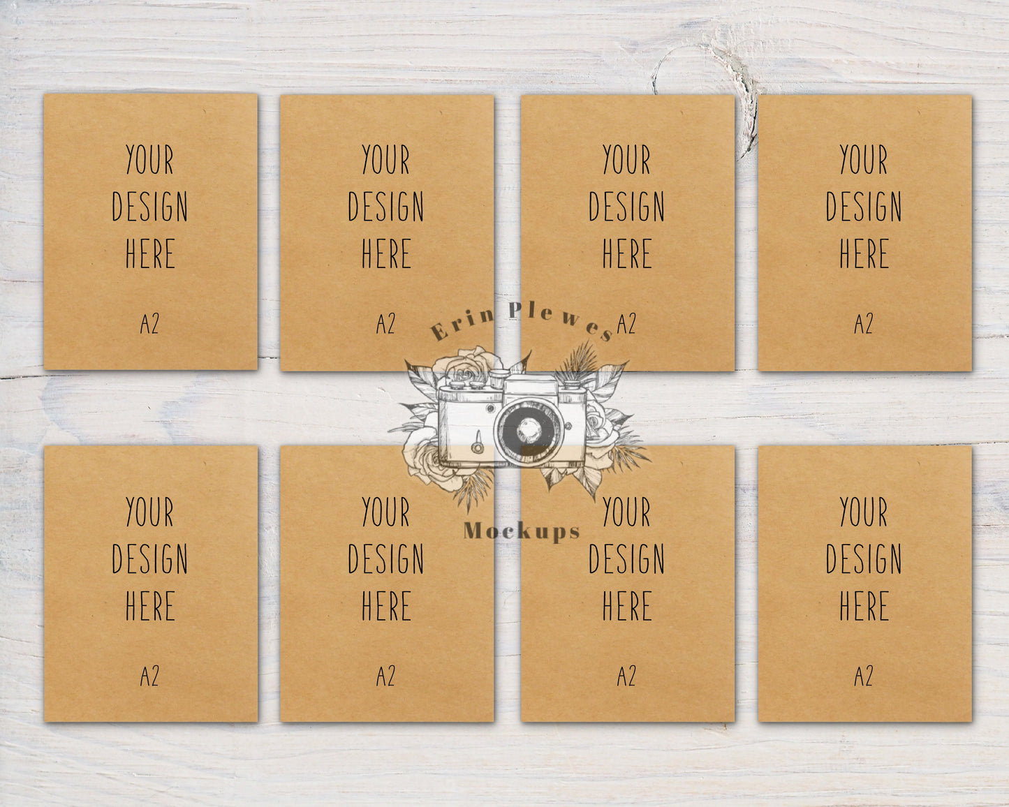 A2 Kraft Card Mockup Suite, Front Back Greeting Card Mock Up x 8, Stationery Suite Mock Ups, Jpeg Instant Digital Download
