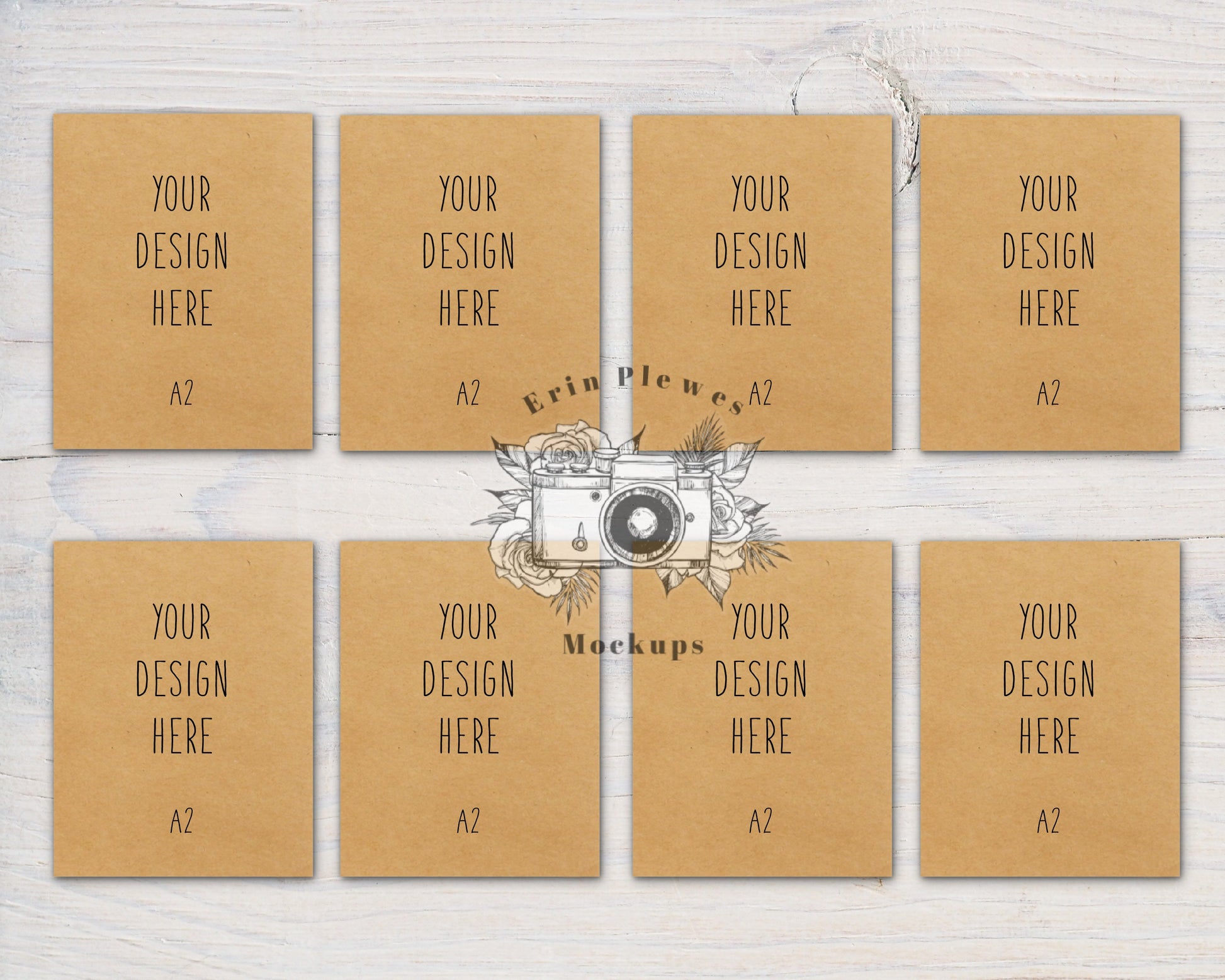 A2 Kraft Card Mockup Suite, Front Back Greeting Card Mock Up x 8, Stationery Suite Mock Ups, Jpeg Instant Digital Download