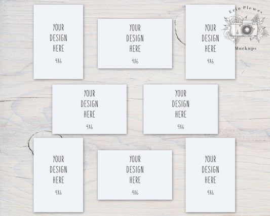 4x6 Card Mockup Multiple x 8, Front Back Greeting Card Mock Up, Stationery Suite Mock Ups, Jpeg Instant Digital Download