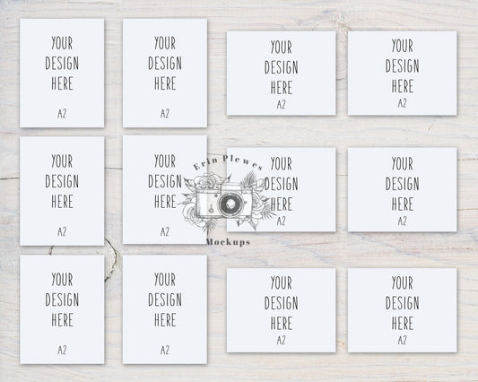 A2 Card Mockup Multiple x 12, Front Back Greeting Card Mock Up, Stationery Suite Mock Ups, Jpeg Instant Digital Download