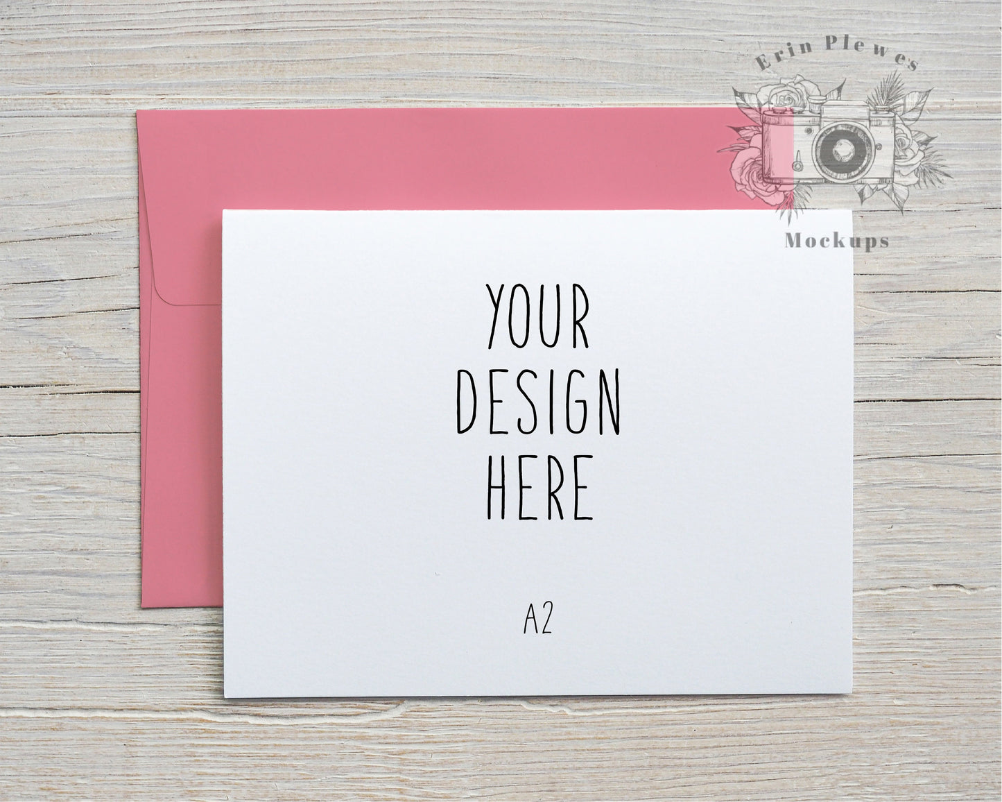 Card Mockup with Pink Envelope, A2 Greeting Card Mock Up for Valentine's Day, Landscape Card Photo, Jpeg Instant Digital Download