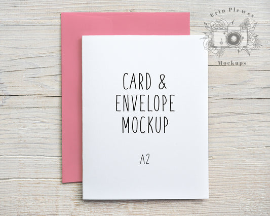 A2 Card Mockup with Pink Envelope, Greeting Card Mock-up for Valentine's Day, Vertical Card Lifestyle Photo, Jpeg Instant Digital Download